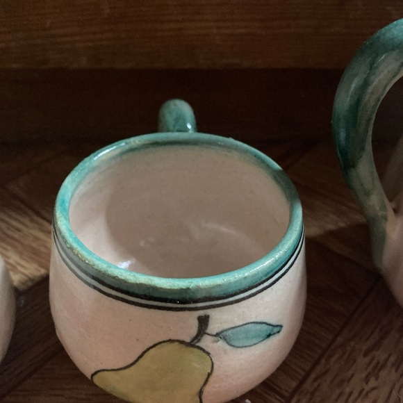 VTG Puente Arzobispo ACB SIGNED Pitcher 
Teacups Pears Jar Ceramic Pottery Set - Picture 6 of 12